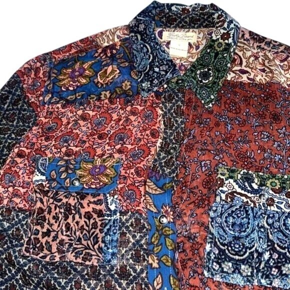 Lucky Brand Womens Sheer Patchwork Button-Up Shirt S Rayon Boho Design - Picture 2 of 10